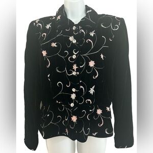 RARE Vintage Ungaro Ter Black Velvet Embroidered Jacket Sz 12